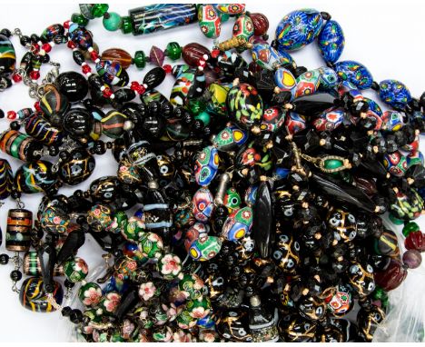 Chinese cloisonne bead necklaces, glass and ceramic necklaces, assorted (14)