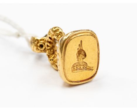 A gold seal fob with intaglio crest, total gross weight approx 11gms