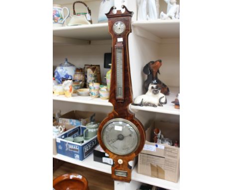 A 19th century mahogany Banjo barometer and thermometer, G Cartwright & Son, Preston