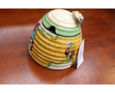 Clarice Cliff for Wilkinson, a small Capri beehive honey pot, Bizarre mark, approx 7.5cm