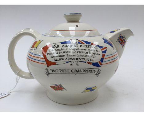 WW2 Brtish "War against Hitlerism" ceramic teapot. Complete with lid.