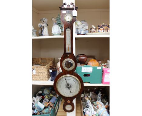 A 19th Century rosewood banjo barometer and themometer, swan neck pediment
