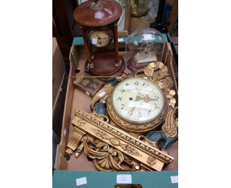  Regency mantle clock, an Empire style clock both a/f, together with two small clocks brass, mother of pearl, cased