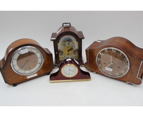 Two oak and mahogany cased mantel clocks, a modern Hermle clock and a Widdop clock (4) 