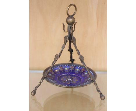 A Palais Royale enamelled and jewelled metal tripod stand