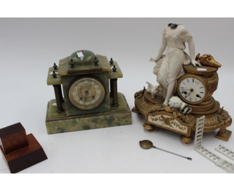 A French 19th century mantle clock a/f together with an Onyx clad 19th century mantle clock a/f (2)