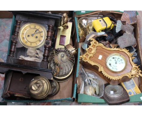 Various clocks a/f, together with mechanical singing bird a/f and a brass/glass lamp (2 boxes and clock parts)