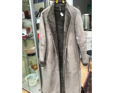 A light grey sheepskin coat, size 14 Wallace Sacks, full length