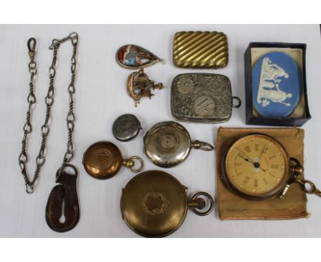 A collection of items to include two gilt metal pocket watches, Jordan & Bennett and John Forrest, a silver pendant, three gi