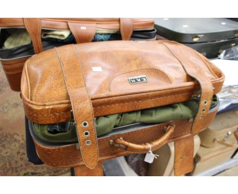 A case containing Barbour items - one grey checked/cream Barbour shirt XL, a grey wool jumper with front zip, a blue air forc
