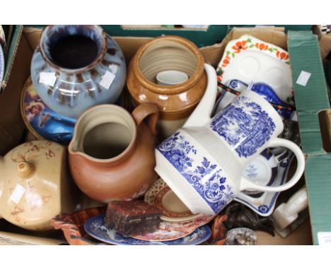 A studio pottery vase, signed to the base, with assorted stoneware, ceramics, white metal trinket pot etc