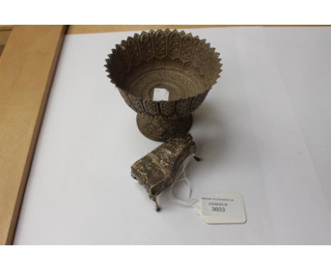 Continental white metal South East Asia embossed Temple Lamp with white metal piano, total weight approx 5.18 ozt 