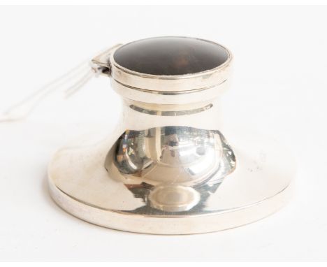 Silver tortoishell inkwell, marks partialy  rubbed, probably Birmingham 1920