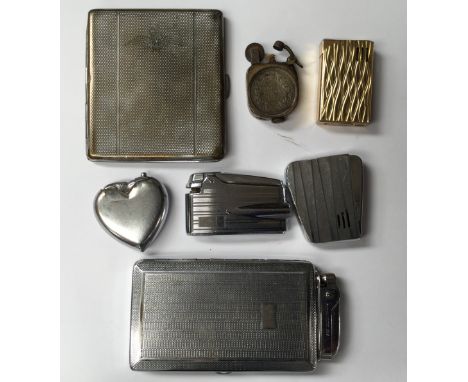 An Indian 1942 silver Rupee cigarette lighter and RAF cigarette case, Ronson lighter cigarette/lighter case etc (7)