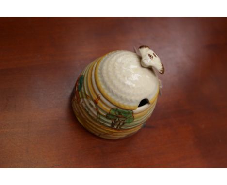 Calrice Cliff for Wilkinson, a small Tulips beehive honey pot, Bizarre mark, approx 7.5cm