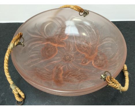 Glass ceiling lamp shade, possibly Davidson, indistinct reg no: pressed glass birds in flight 