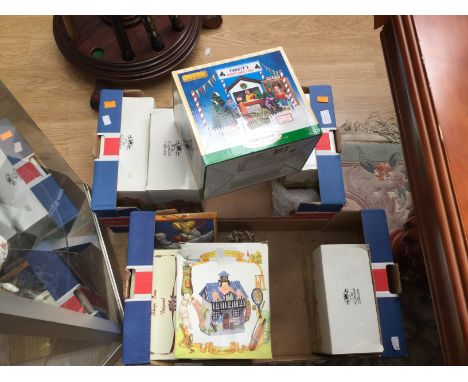 A collection of various Leonardo decorative teapots, etc; a Goebel figure of a boy, various figures and an Italian tile, etc 