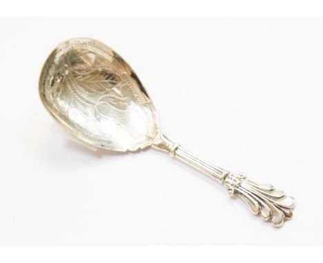 A Victorian Onslow pattern silver caddy spoon, engraved bowl, Birmingham, 1839