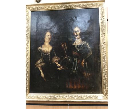 19th Century School, portrait of a 17th Century couple, oil on canvas, 60cm by 50cm