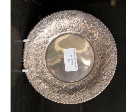 An embossed silver trinket tray, weighing approx 3.44 ozt, Birmingham 1885 