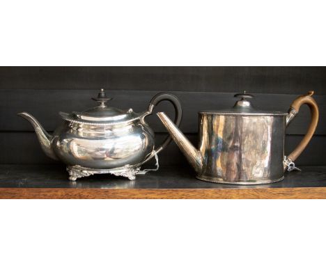 A George III silver teapot, neo classical cylindrical lozenge form with fruitwood handle, London 1791, Duncan Urquart & Napht