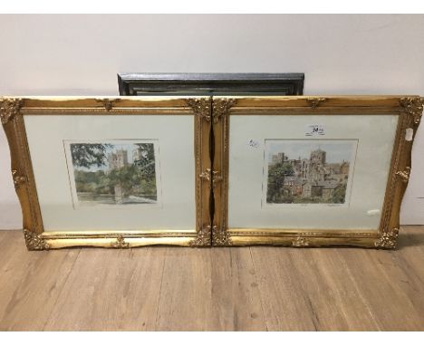 2 SIGNED PRINTS HEXHAM AND DURHAM AND A TAPESTRY OF PARIS