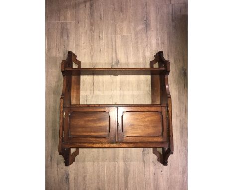 MAHOGANY HANGING SHELF AND CUPBOARD