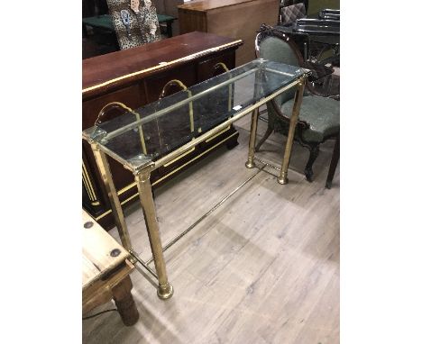 GLASS AND BRASSED CONSOLE UNIT