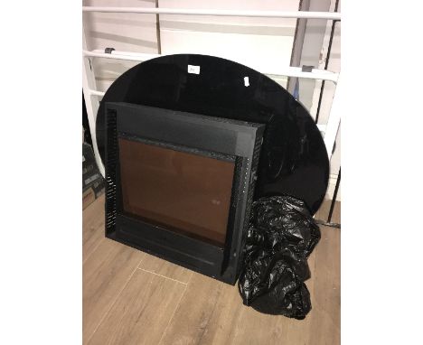 WALL MOUNTED ELECTRIC FIRE WITH SMOKED GLASS SURROUND
