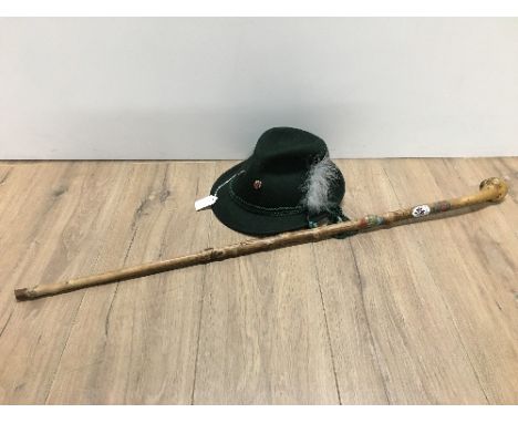 TYROLEAN STYLE HAT AND GOOD WALKING STICK