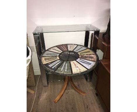 PARIS PAINTED CLOCK FACE CHROME AND GLASS SHELF UNIT TABLE