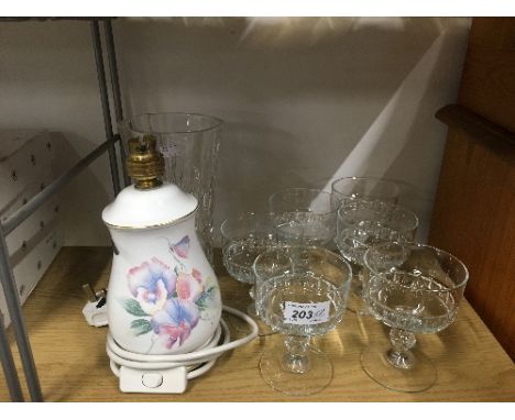 AYNSLEY LAMP SIX VINTAGE GLASSES AND VASE