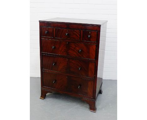 A mahogany chest , the rectangular top over three short drawers and three graduating long drawers, on bracket feet, 108 x 76c