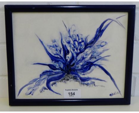 A hand painted ceramic tile with a Costa Rico Gallery Label verso, framed, 24 x 19cm 