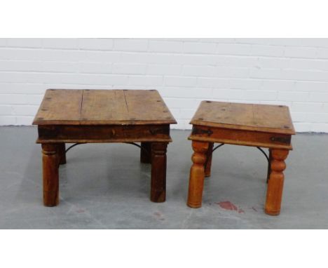Two modern hardwood lamp / side tables, 42 x 62cm (2) 