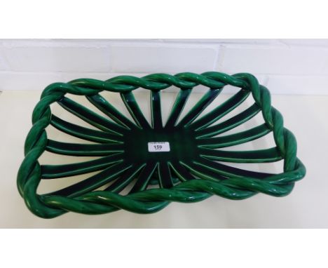A French green glazed ceramic basket of rectangular form, 45 x 28cm 