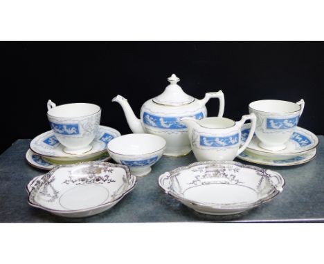 Coalport Revelry pattern breakfast set to include teapot, milk jug, sugar bowl, two cups, two saucers, two side plates, toget