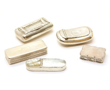 An 18th century silver and mother of pearl 'long punch small punch' double ended snuff box, engraved with figure, unmarked, 7