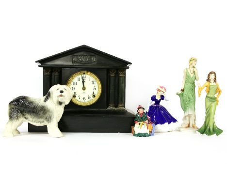 An Asorva architectural mantel clock, the white dial surmounted by a pediment supported by four corinthian columns, together 