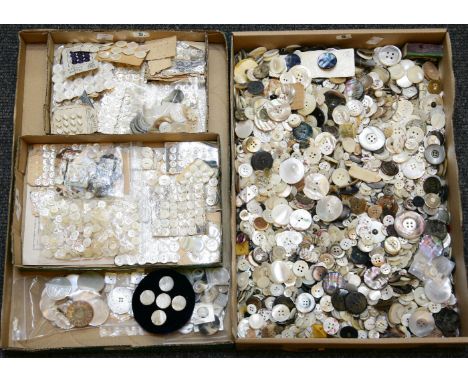 A large quantity of mother of pearl buttons, loose and on display cards