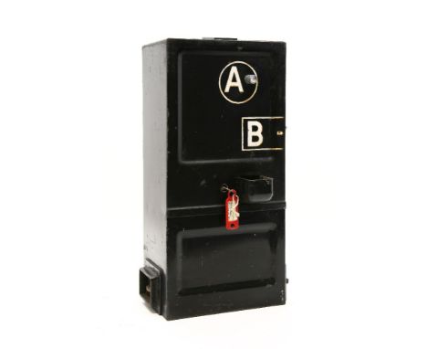 A push button A-B telephone coin box, comes with original key, 48cm high