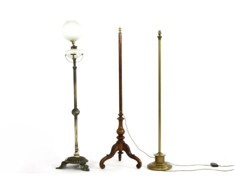 Three standard lamps,one with an oil lamp, converted