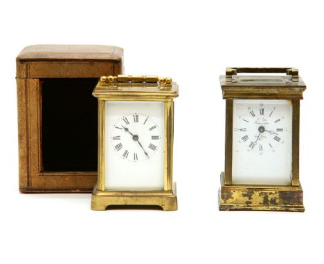 A French gilt brass carriage clock, the white dial with Roman and Arabic numerals, signed 'L'Epee fondee 1839 Sainte-Suzanne 