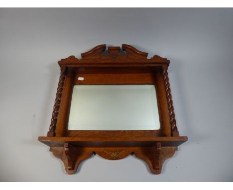 An Edwardian Oak Wall Hanging Mirror Shelf with Barley Twist Supports, 46cm Wide