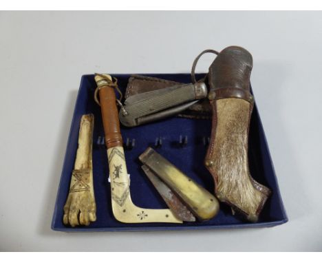 A Collection of Vintage Pen Knives, Hunting Knives, Inuit Bone Knife etc