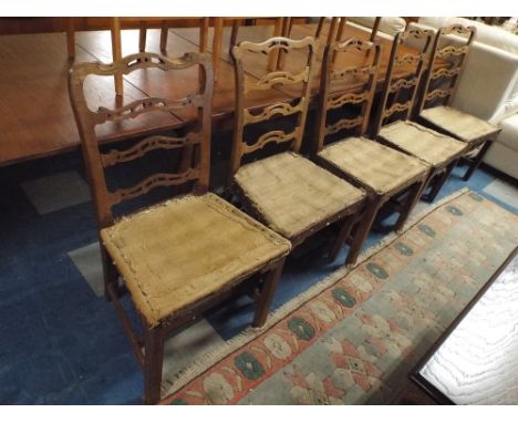 A Set of Five 19th Century Pierced Ladder Back Dining Chairs for Reupholstery  