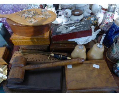 A Tray of Treenware, Gavel, Carve Yourself Pipe etc
