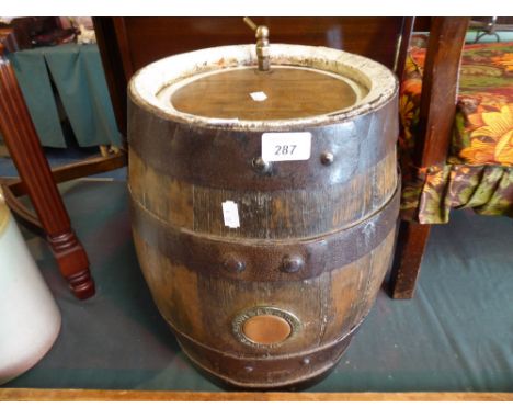 A Vintage Iron Bound Coopered Barrel For Groves and Whitnall Ltd Salford, 41cm high 