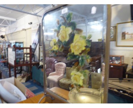A Late 19th Century Brass Framed Mirrored Fire Screen with Painted Floral Decoration 