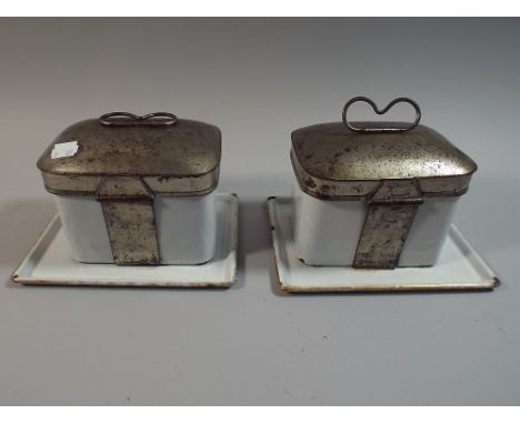 Two Vintage Enamelled Storage Boxes and Trays 